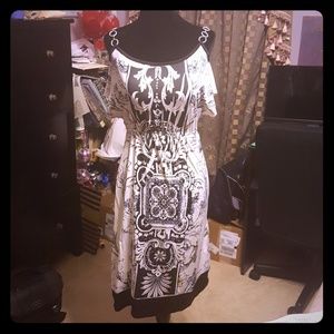 Black and white off the shoulder dress